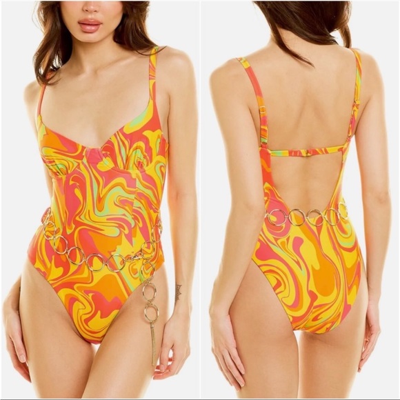 WeWoreWhat Other - WeWoreWhat NWT Danielle 3.0 One Piece Swimsuit Retro Swirl Cherry Red Multi XS